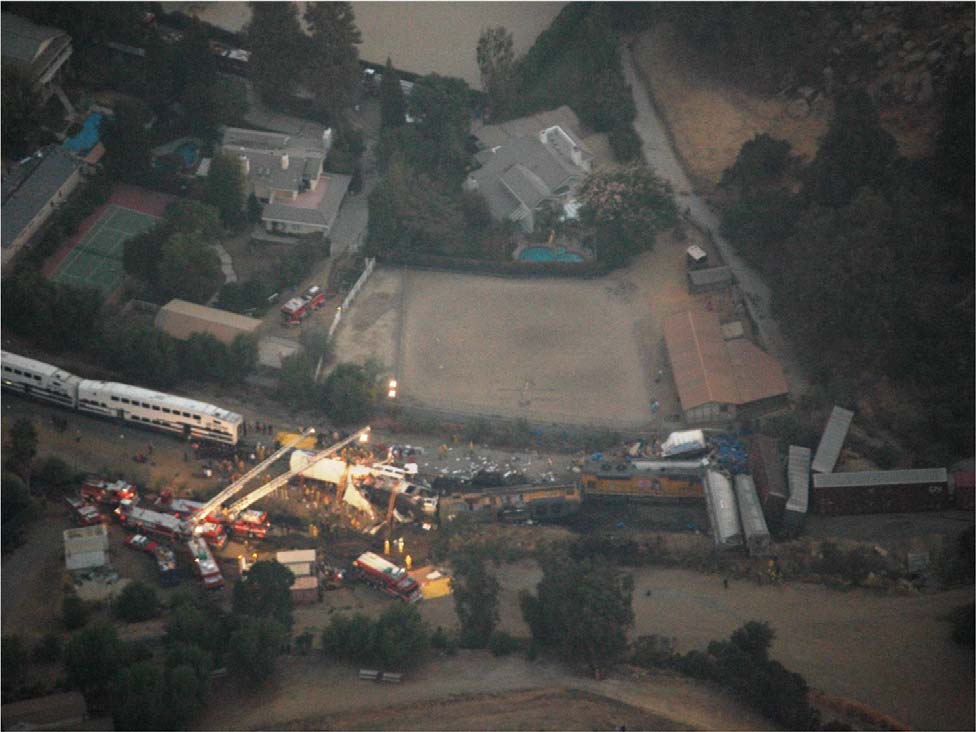 Photo of overview of accident scene looking south.