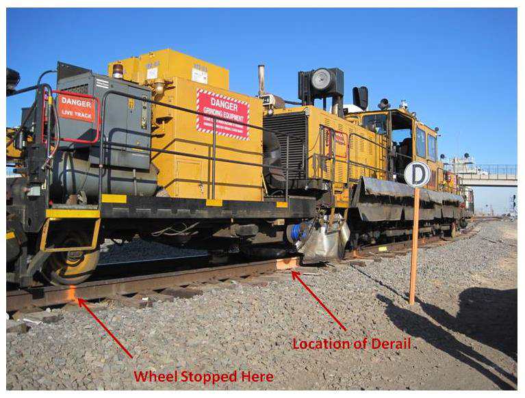 Side view photo of the Loram J6 rail grinding machine.