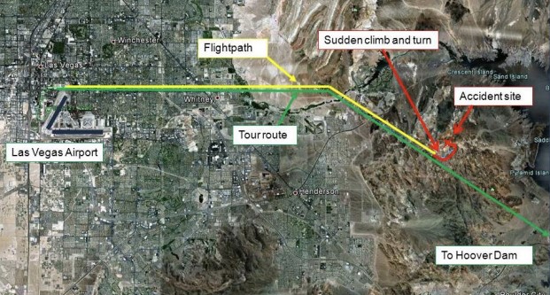 Accident flightpath overlaid with the prescribed Twilight tour route.