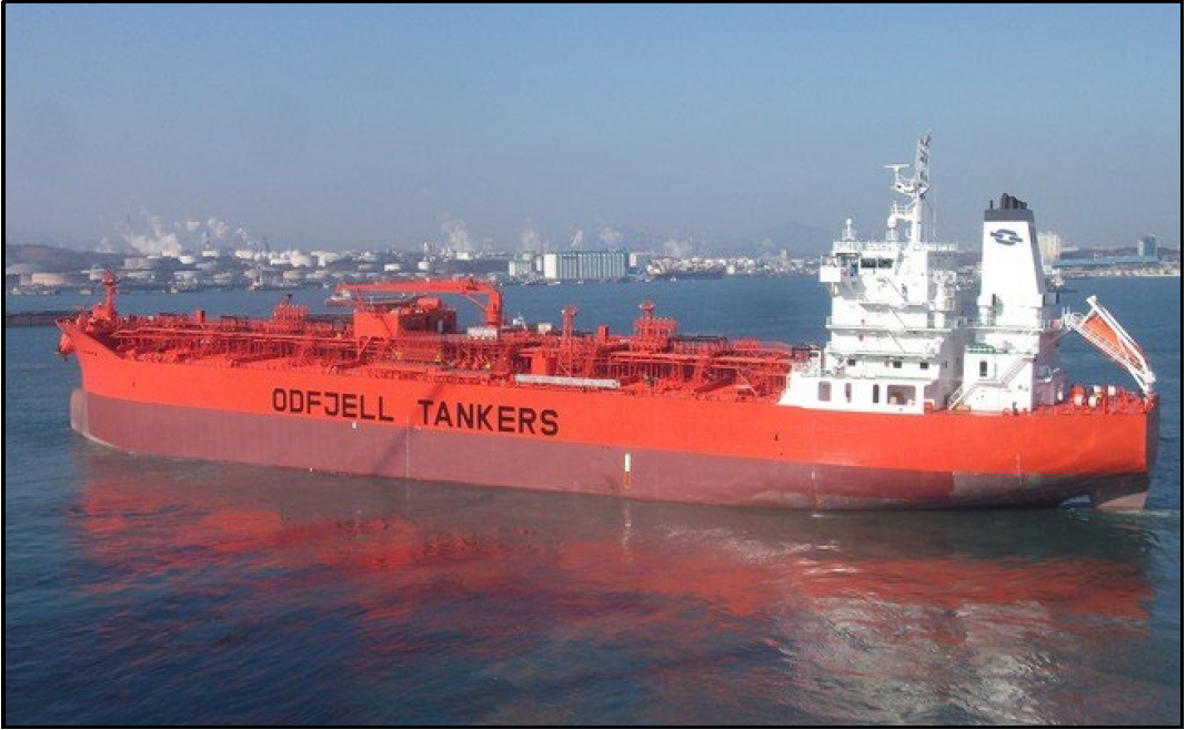 Bow Triumph underway before the contact. (Source: Odfjell Tankers)