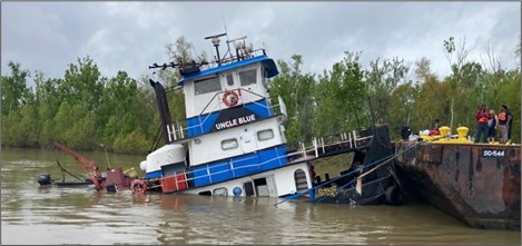 Uncle Blue partially sunken. (Source: U.S. Coast Guard)