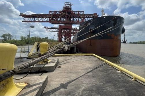 The forward mooring arrangement of the Sirocco at the Covent Marine Terminal dock on March 26, 2023.