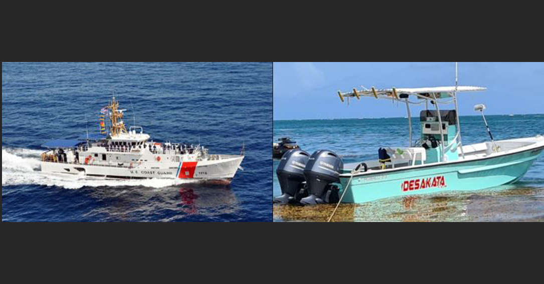 The U.S. Coast Guard cutter Winslow Griesser (left) and the center-console boat Desakata (right) are pictured before the collisi